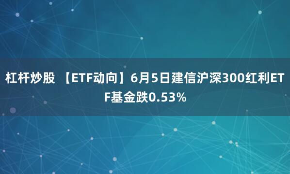 杠杆炒股 【ETF动向】6月5日建信沪深300红利ETF基金跌0.53%
